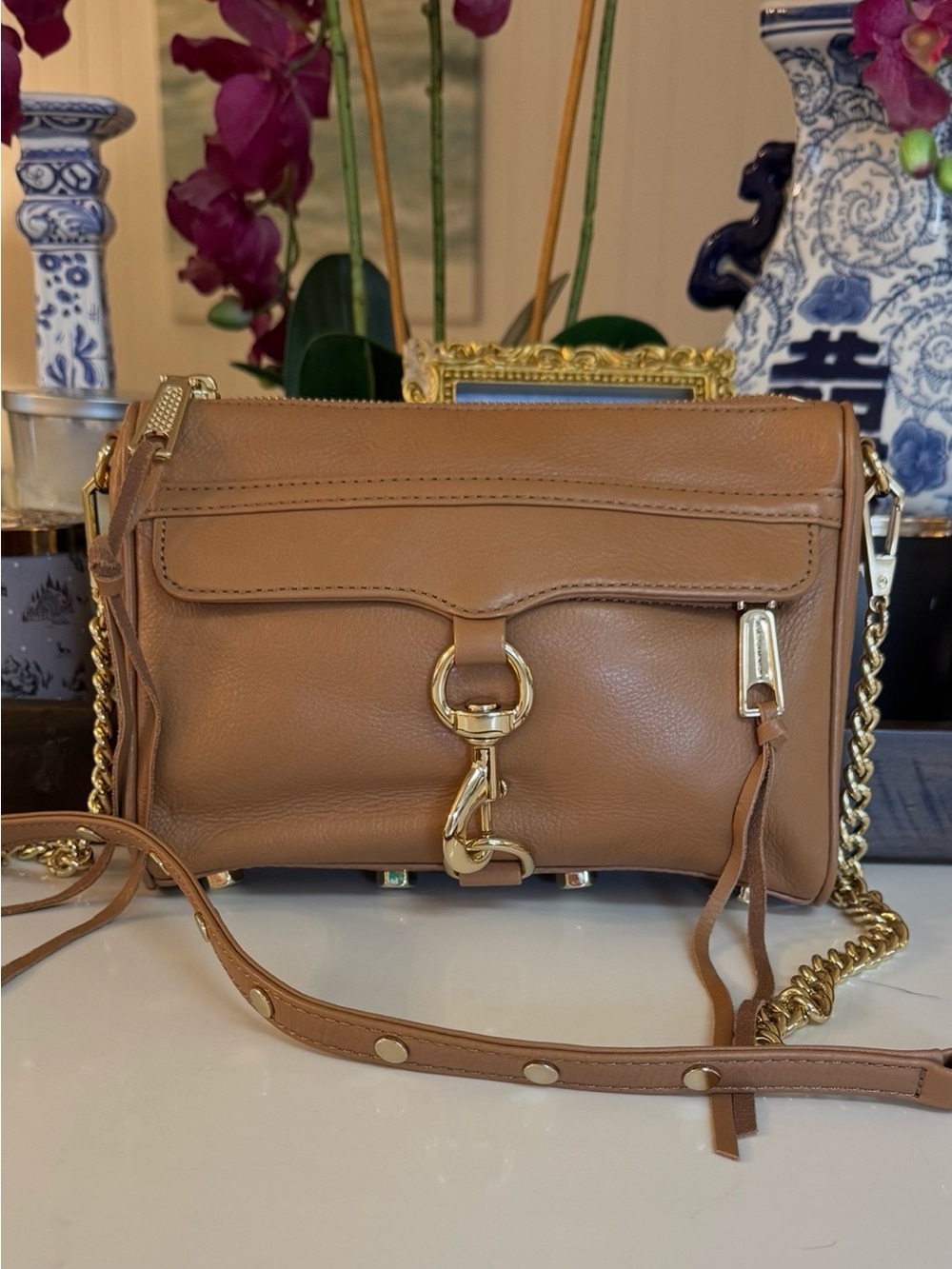 🤎 NWOT REBECCA MINKOFF TAN MINI M.A.C LEATHER CROSSBODY BAG!